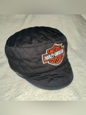 Vintage Harley Davidson Quilted Cadet Hat 90s Made in USA Biker Cap S/M REPAIR